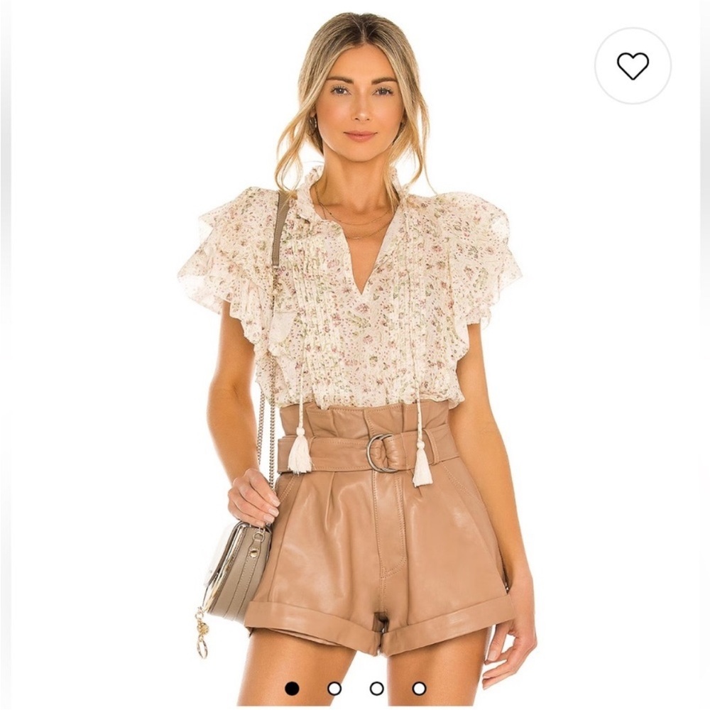 Cleobella Floral Ruffle Blouse - Cream and Pink